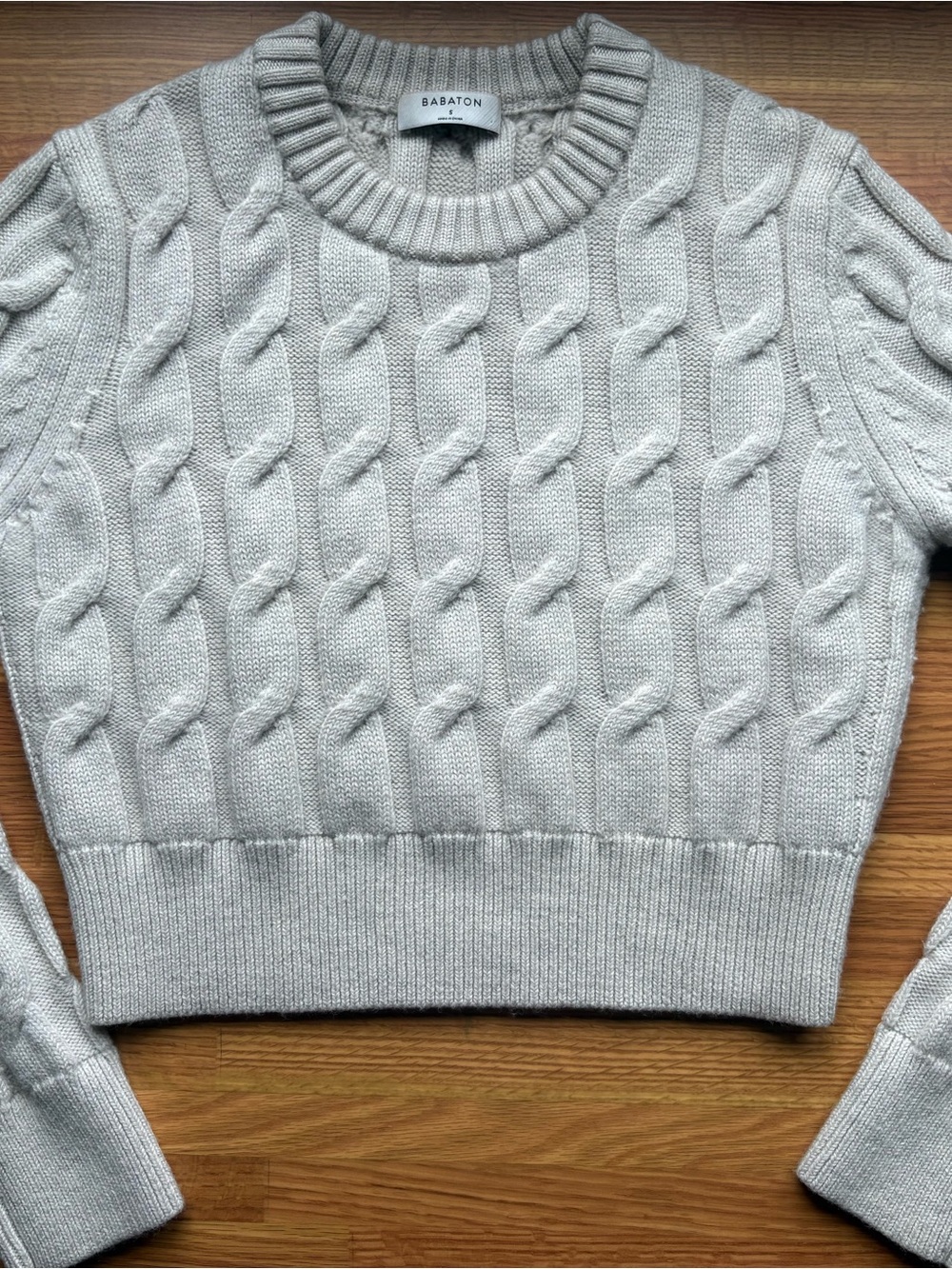 Aritzia Babaton Light Cream Cable Crewneck Sweater